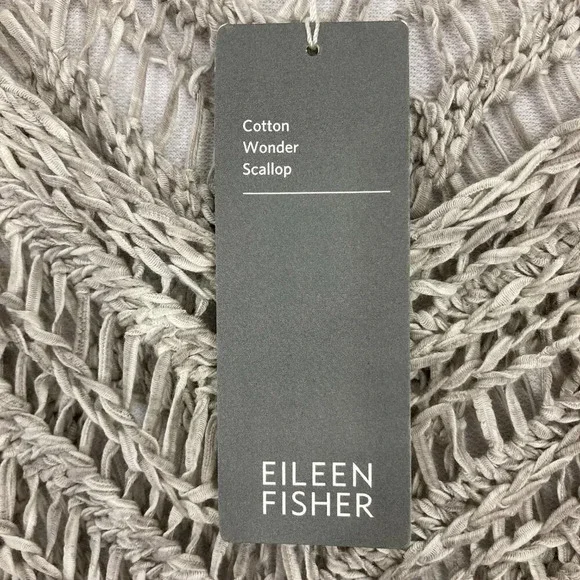 New Eileen Fisher Light Gray Open Knit Cotton Wonder Scallop Sweater 3X